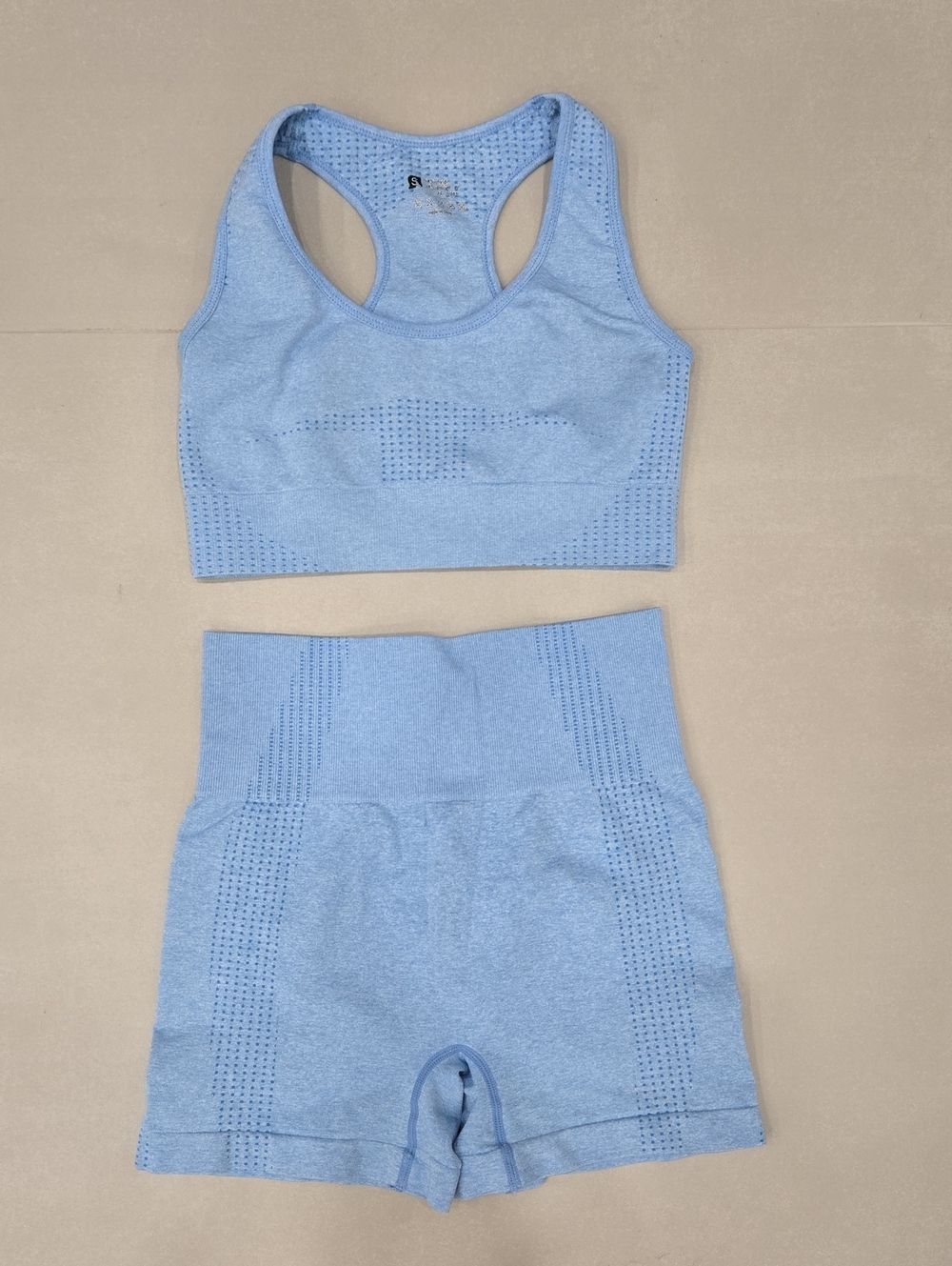 Seamless Light Blue Sports Bra & High-Waist Shorts Set Size S